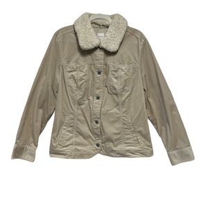 J. Jill Beige Bomber Jacket with Removable Faux Fur Soft Cream Collar